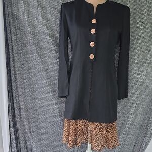 Black Long Sleeve Dress with Leopard Print Hem Size 4